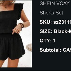 SHEIN Black Ruffle Sleeve Shorts Set
